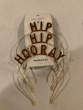 kate spade gold celebratory "HIP HIP HOORAY" Headband Set